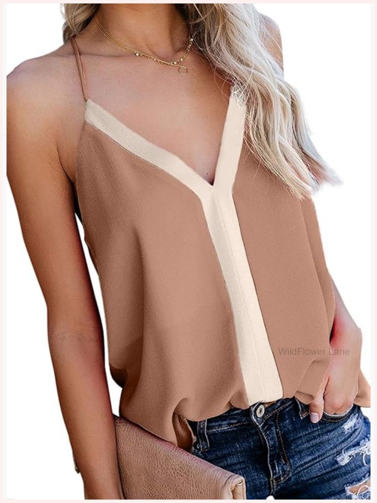 Color Block Racerback Cami Tank Top Loose Sleeveless Blouse